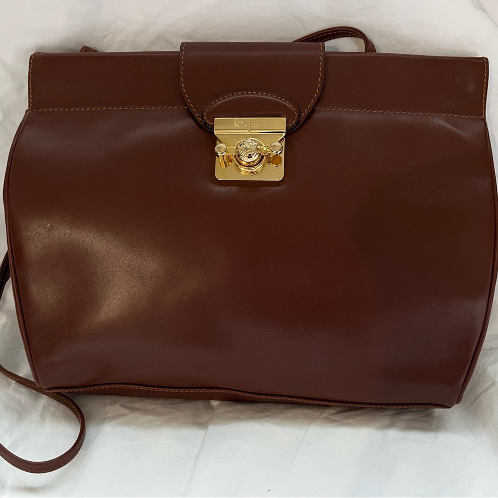 Vintage Salvatore Ferragamo Brown Leather Shoulder / Crossbody / Clutch Bag